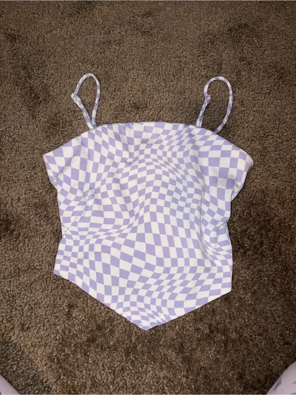 Self Esteem Lavender and White Checkerboard Crop Cami